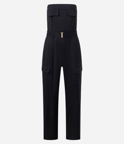 Macacão Alfaiatado e Viscose com Lapelas e Bolsos Laterais