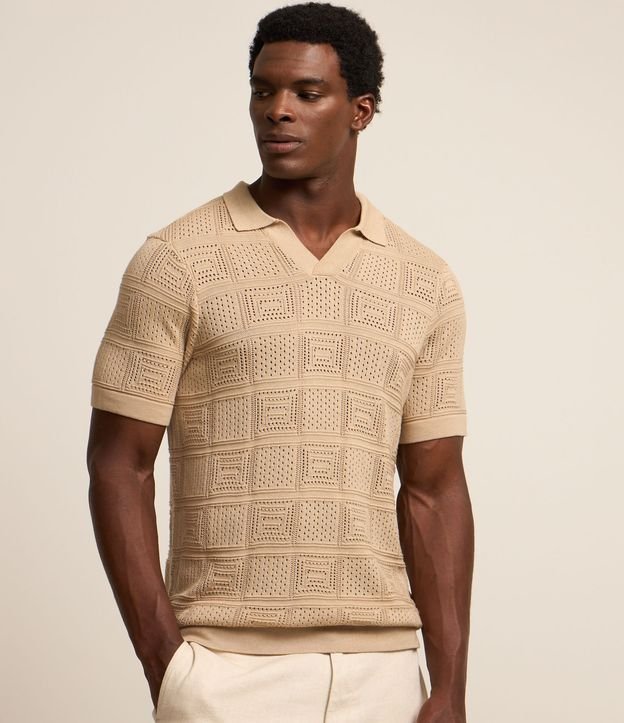 Camiseta Polo em Algodão com Textura Patchwork