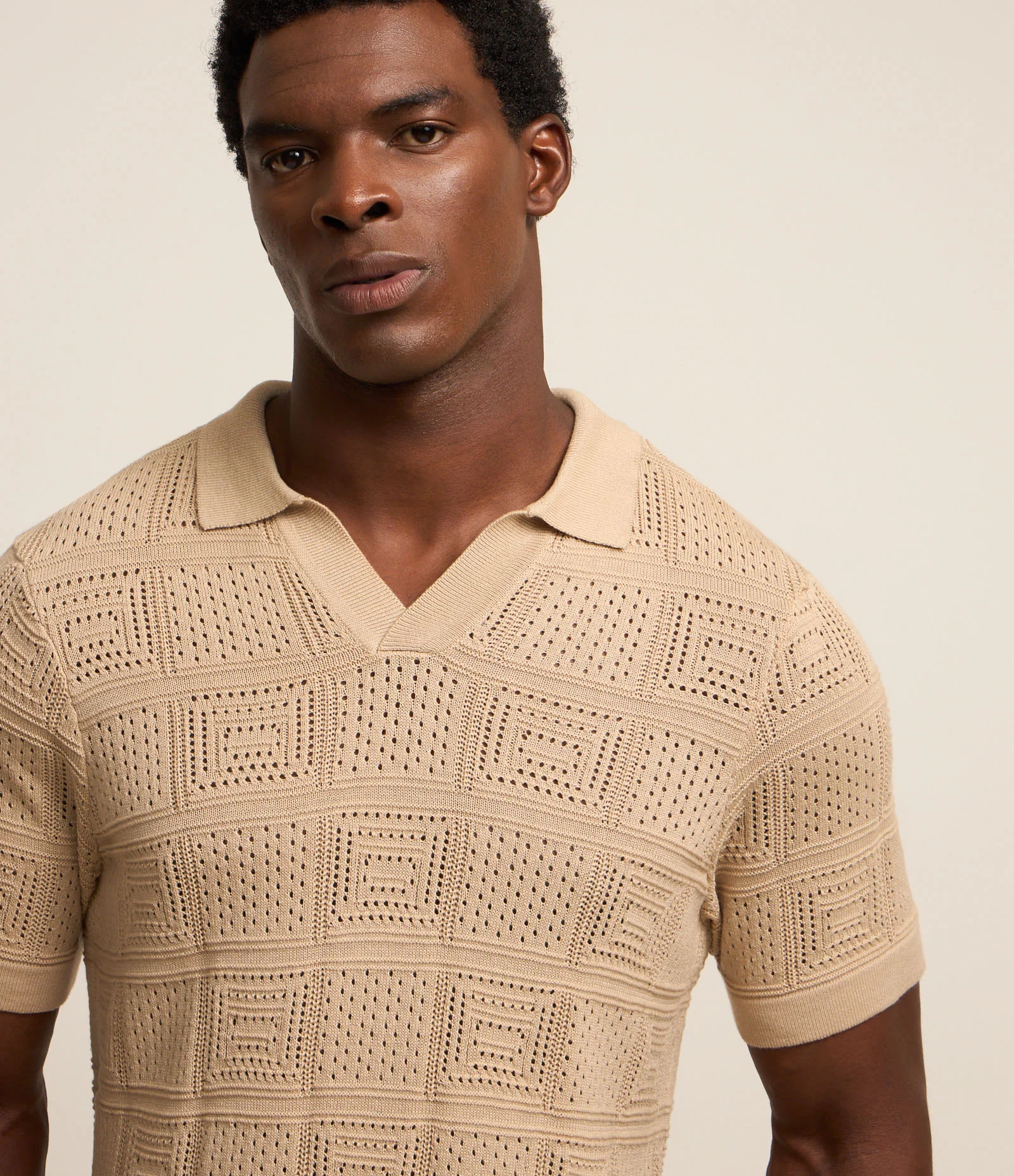 Camiseta Polo em Algodão com Textura Patchwork 1