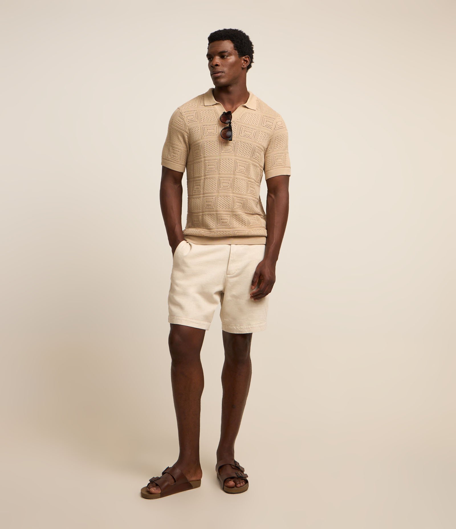 Camiseta Polo em Algodão com Textura Patchwork 3