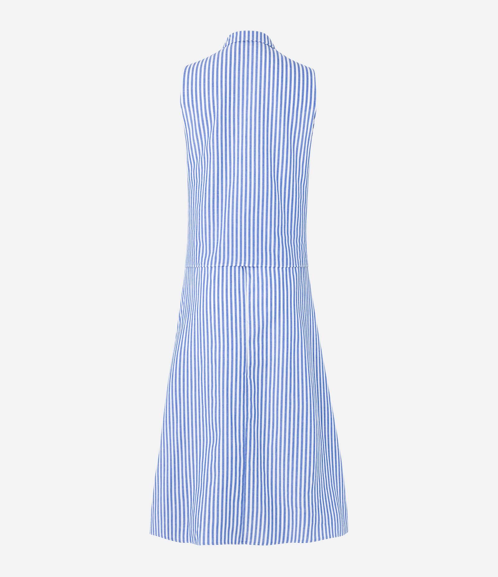 Vestido Chemise Midi em Tricoline com Amarração e Estampa Listras Azul/ Branco 7