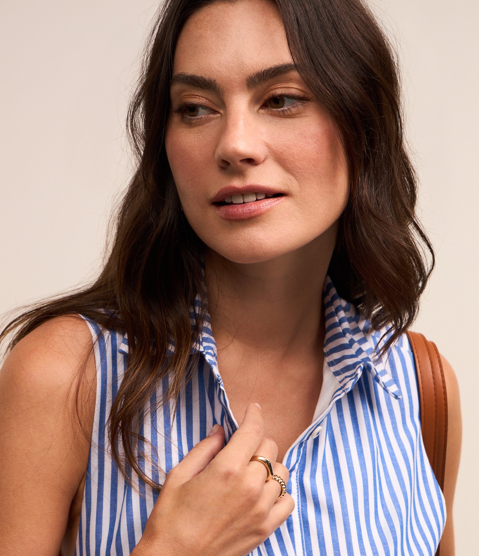 Vestido Chemise Midi em Tricoline com Amarração e Estampa Listras Azul/ Branco 4