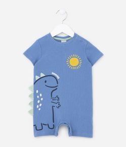 Macacão Curto Infantil Canelado com Estampa Dino - Tam 0 a 18 meses