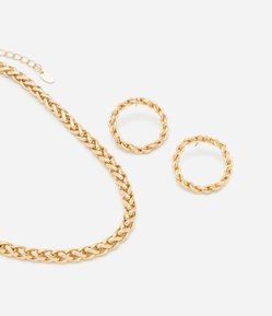 Conjunto de Colar e Brinco Argola com Elos Entrelaçados