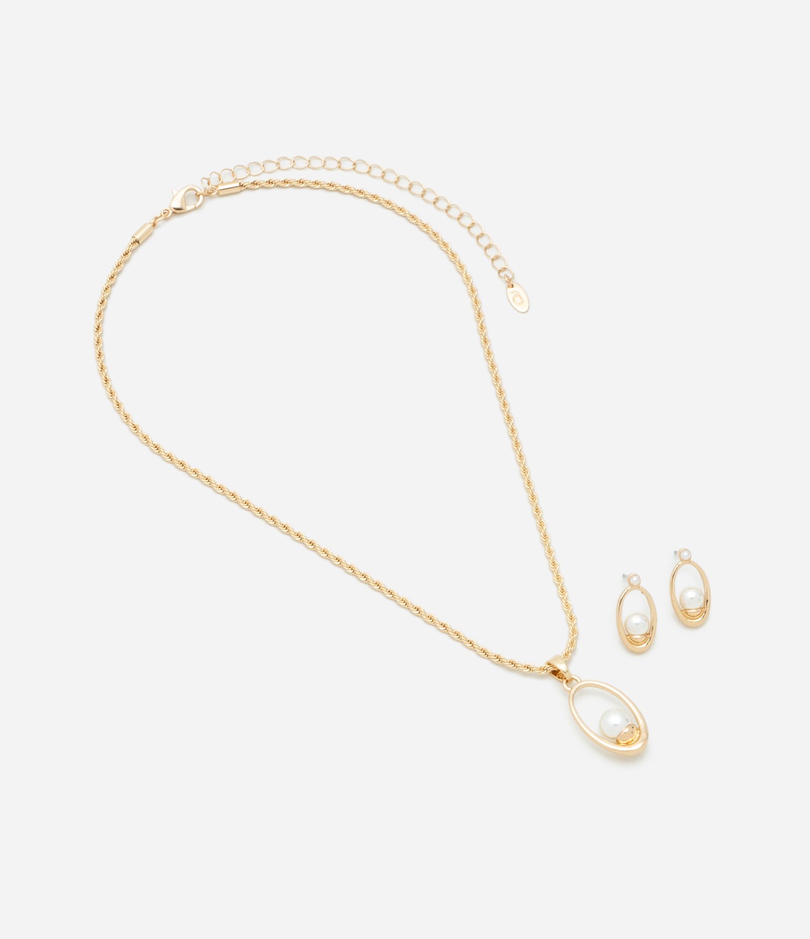 Conjunto de Colar e Brinco com Pingentes de Pérola Oval Dourado 2