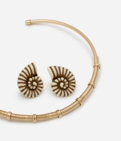 Conjunto de Colar Gargantilha e Brinco Botão de Caracol