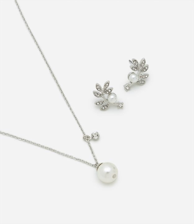 Conjunto de Colar de Pérola e Brinco com Strass