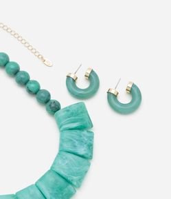 Conjunto de Colar e Brinco Maxi em Resina Quadrado e Beads