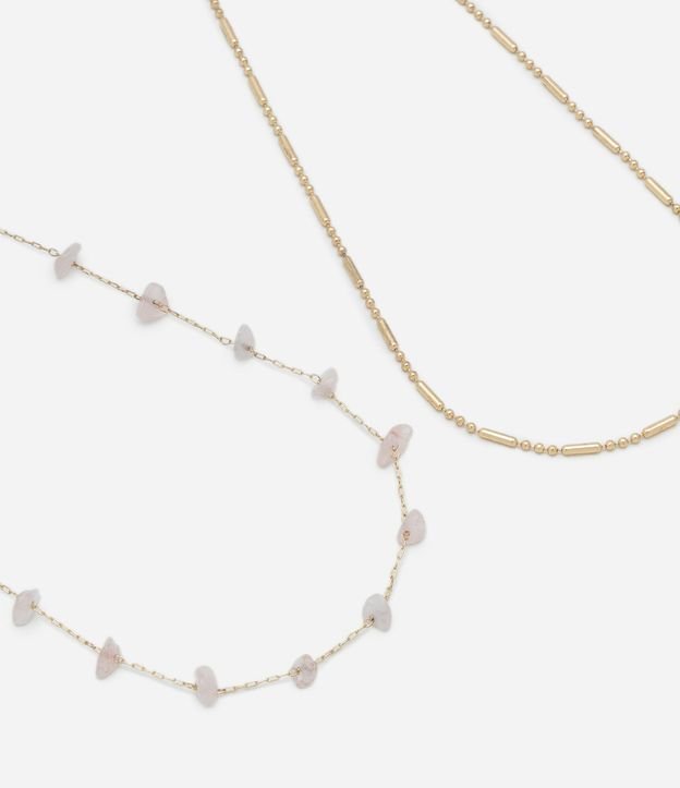 Colar Duas Camadas com Cascalho e Liso com Quartzo Rosa