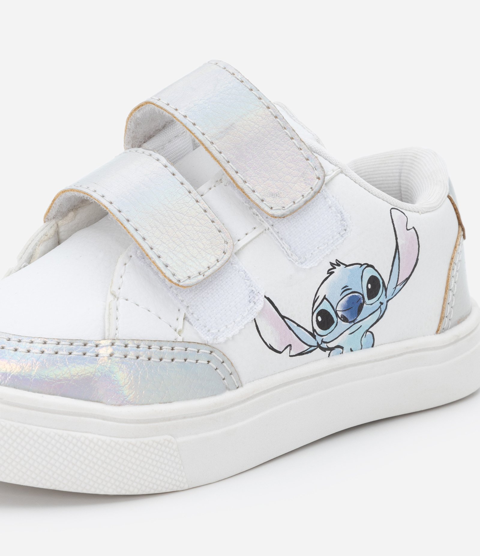 Tênis Infantil em PU com Recortes Holográficos e Estampa Stitch - Tam 25 ao 34 Branco 3