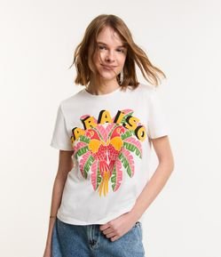 Blusa com Algodão com Estampa Paraíso e Araras