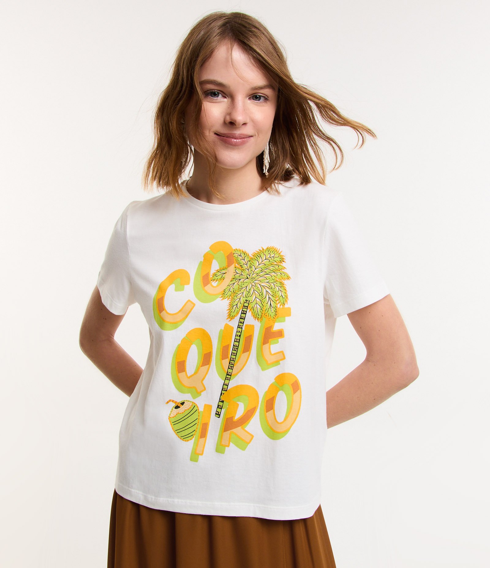 Blusa em Algodão com Estampa de Coqueiro Branco Neve 1