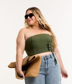 Blusa Cropped em Sarja com Bolso Cargo Curve & Plus Size