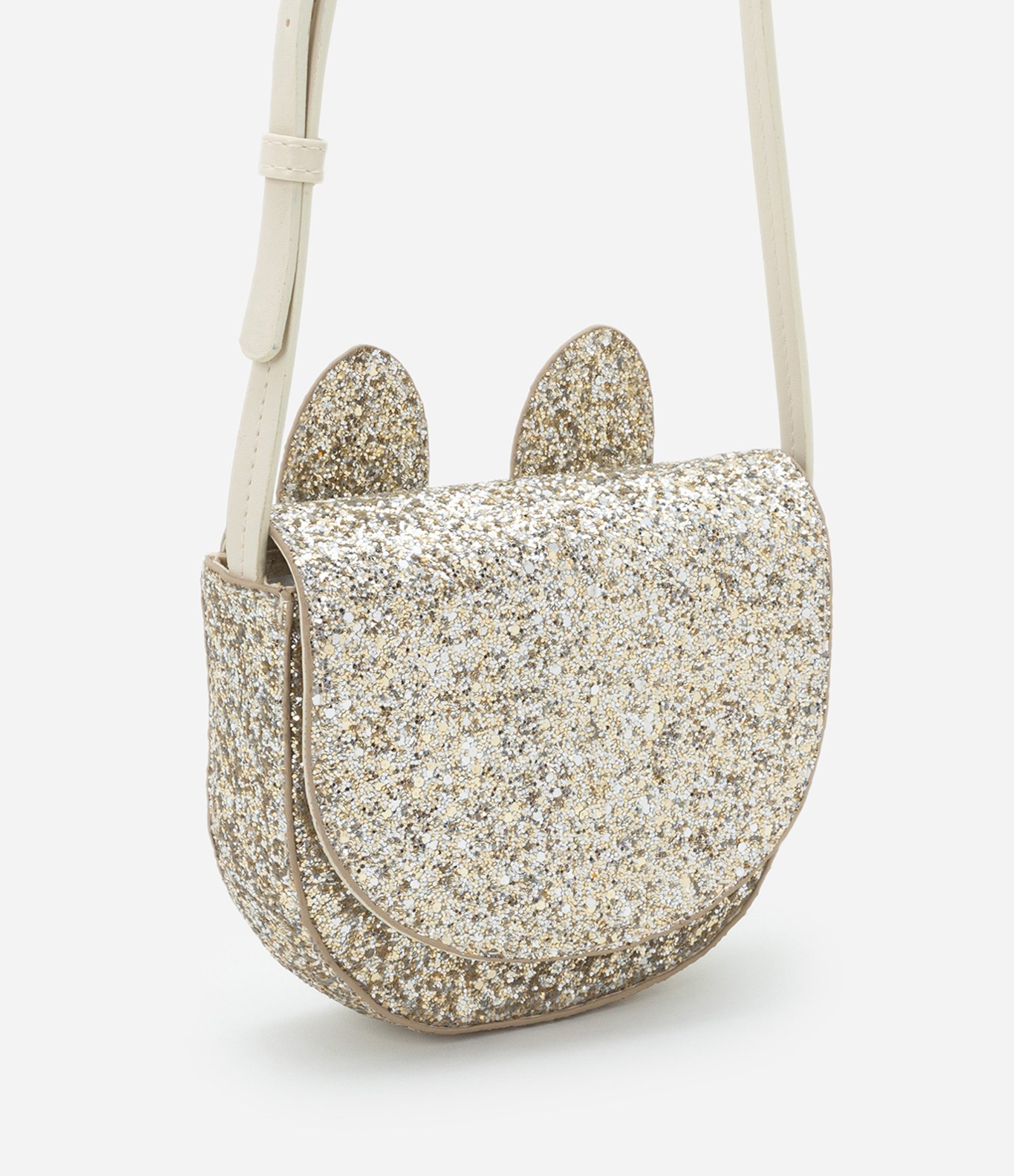 Bolsa Transversal Infantil com Orelhinhas em Glitter - Tam Único Bege 1