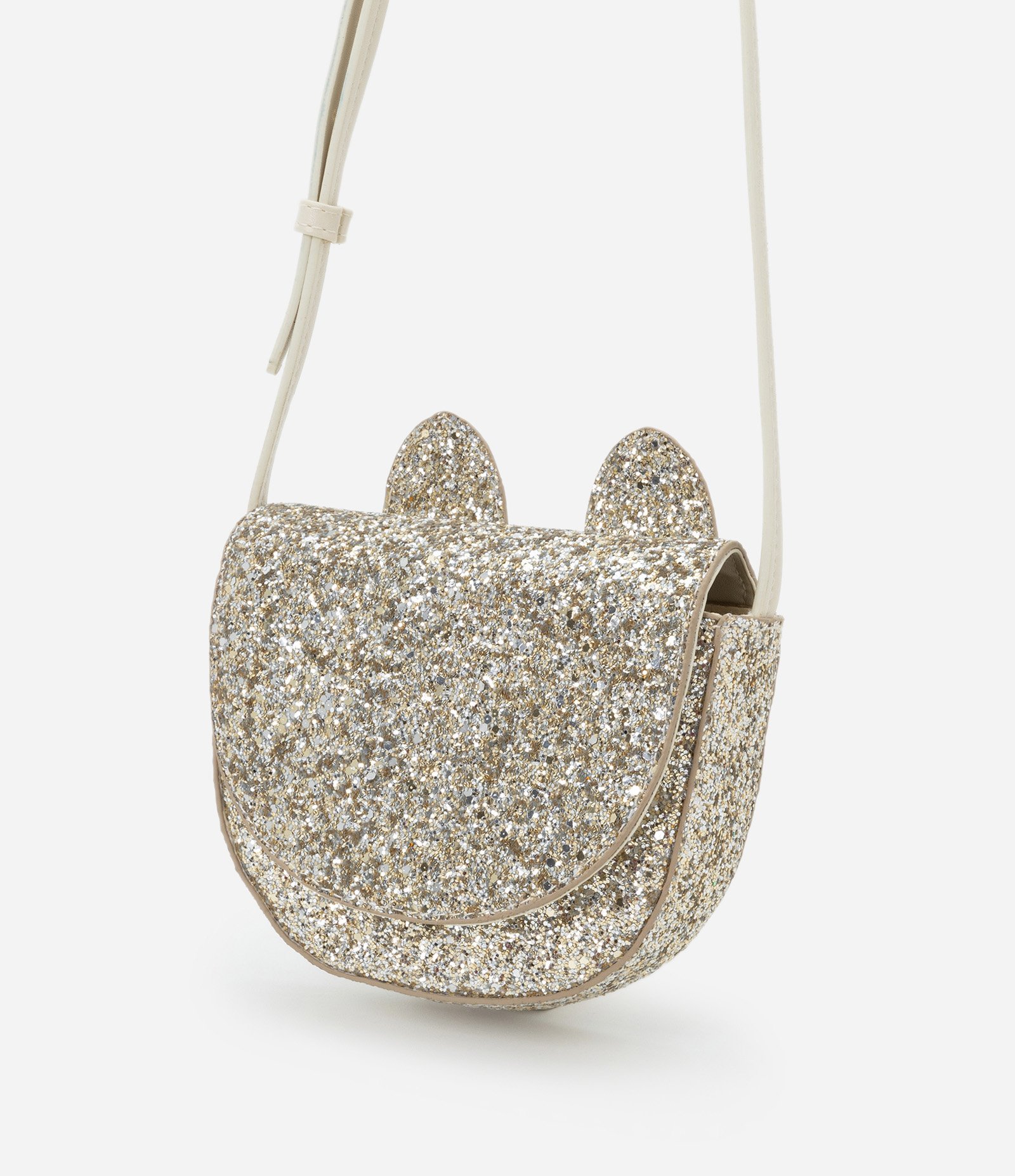 Bolsa Transversal Infantil com Orelhinhas em Glitter - Tam Único Bege 3
