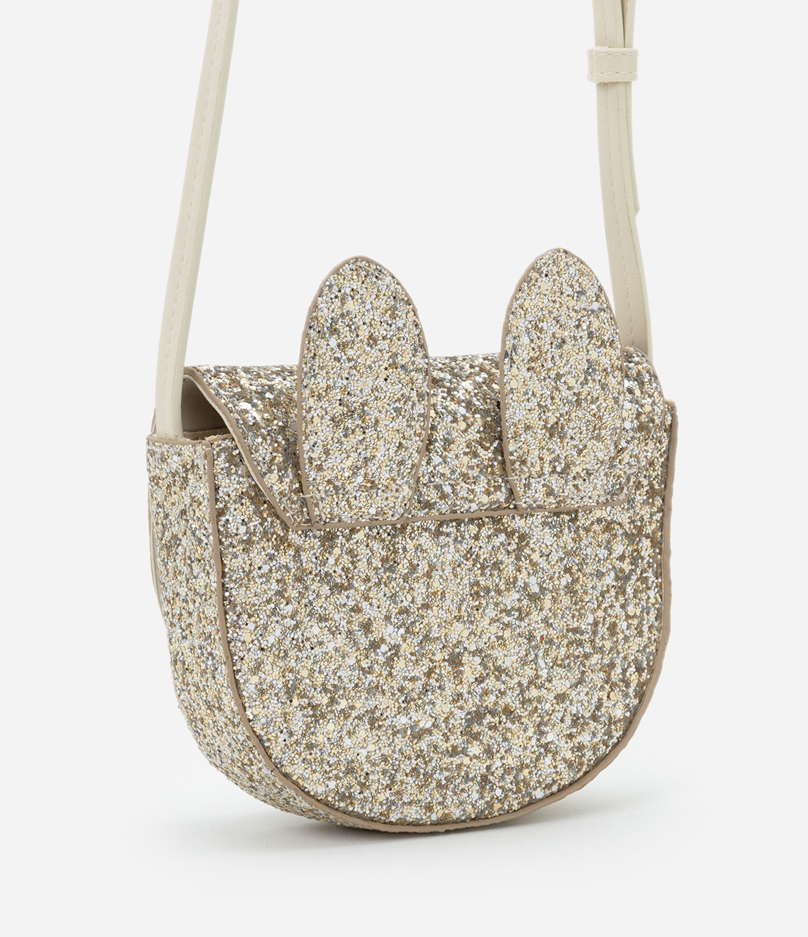 Bolsa Transversal Infantil com Orelhinhas em Glitter - Tam Único Bege 4