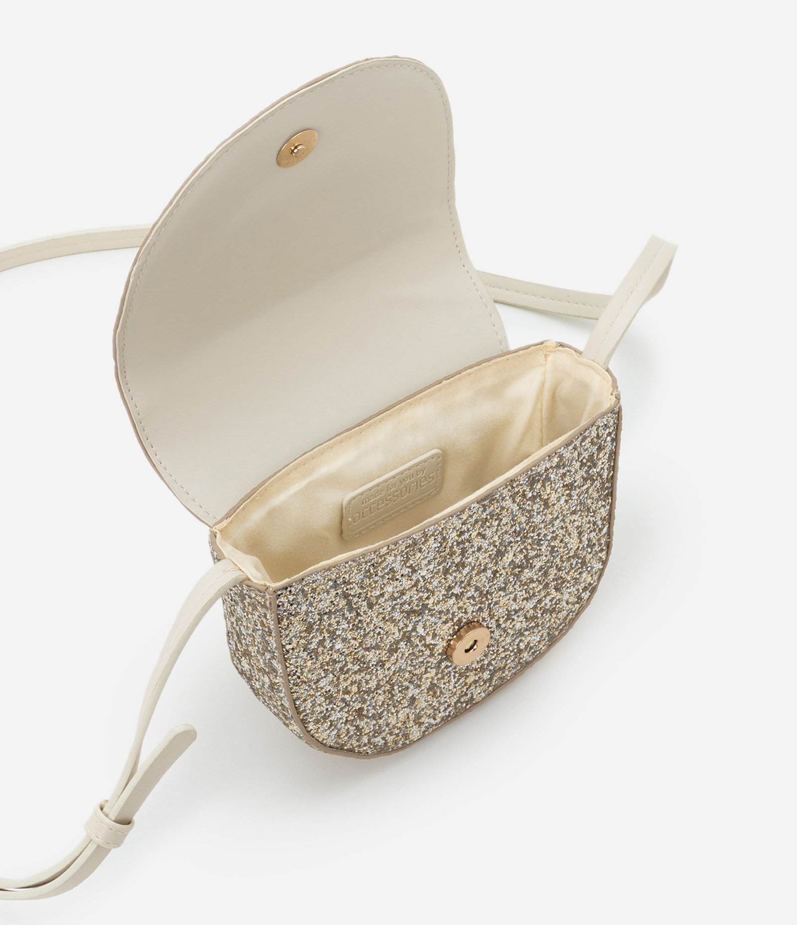 Bolsa Transversal Infantil com Orelhinhas em Glitter - Tam Único Bege 5