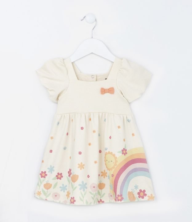 Vestido Infantil Texturizado com Mangas Bufantes - Tam 0 a 18 meses