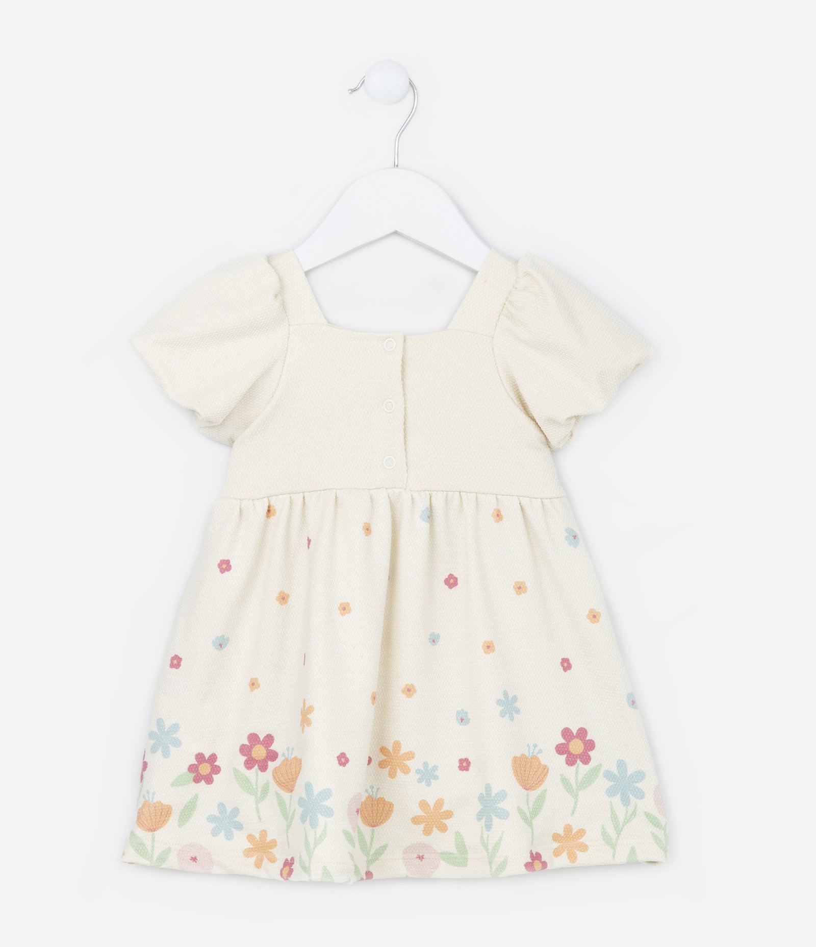 Vestido Infantil Texturizado com Mangas Bufantes - Tam 0 a 18 meses Bege 2