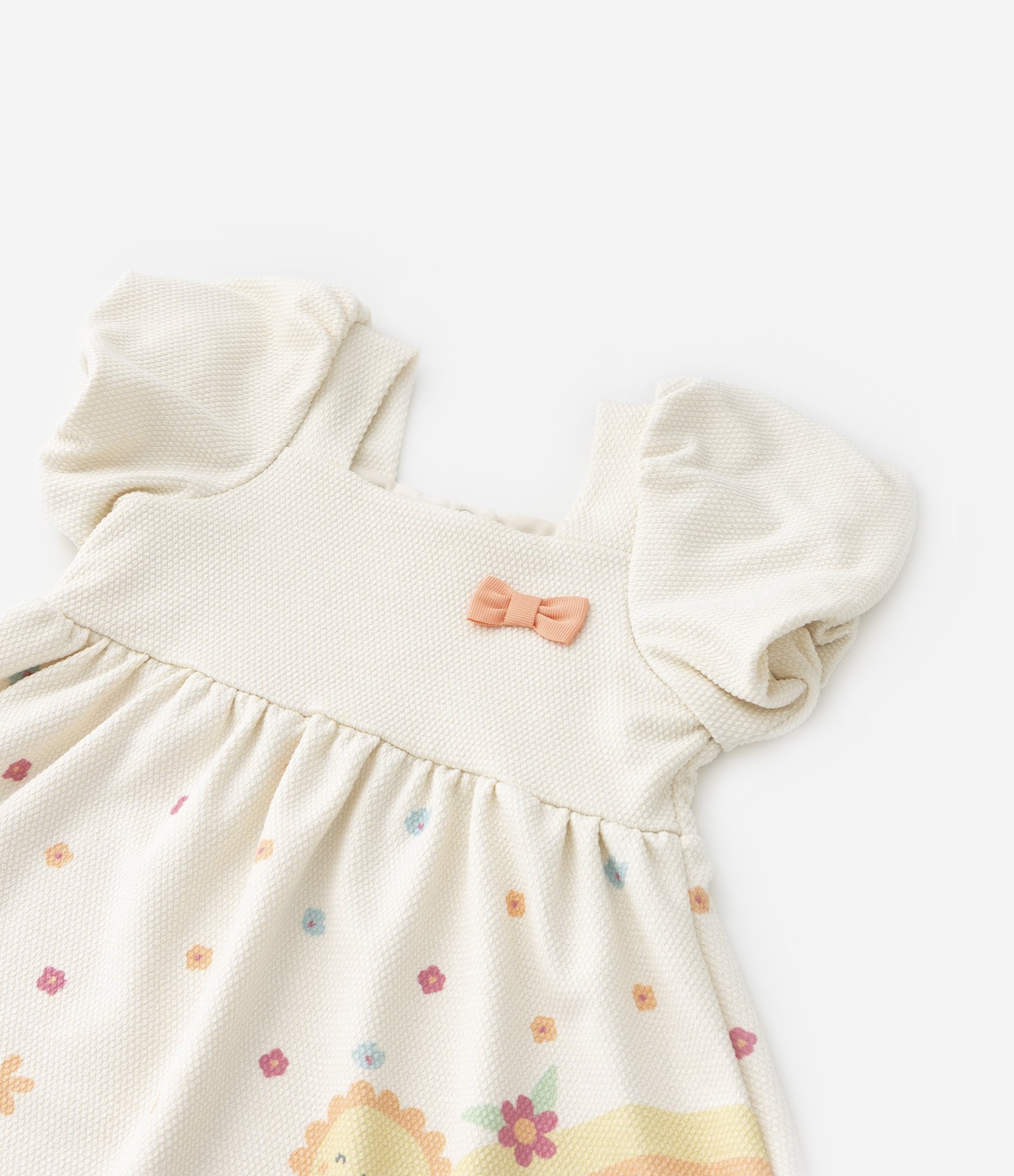 Vestido Infantil Texturizado com Mangas Bufantes - Tam 0 a 18 meses Bege 7