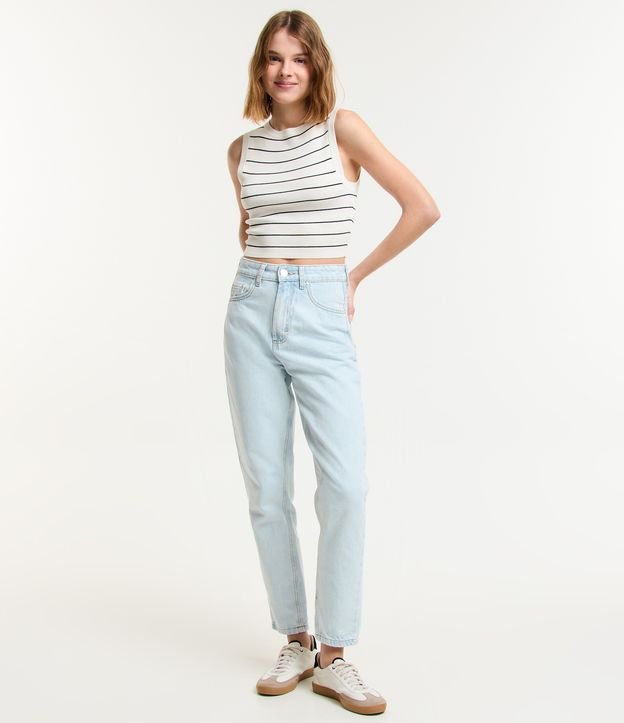 Blusa Cropped Sem Manga em Viscose com Estampa de Listras