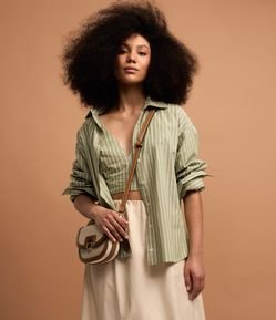 Camisa Alongada em Tricoline com Listras em Fio Tinto