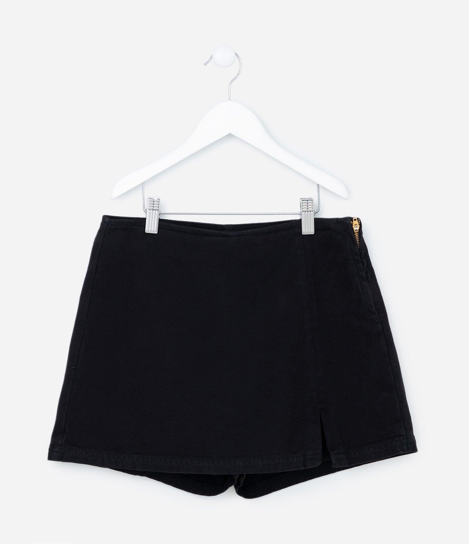 Short Saia Infantil em Jeans com Fendinha - Tam 5 a 14 Anos Preto 1