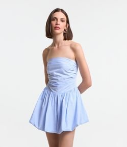 Vestido Balonê em Tricoline Listrado com Saia Franzida