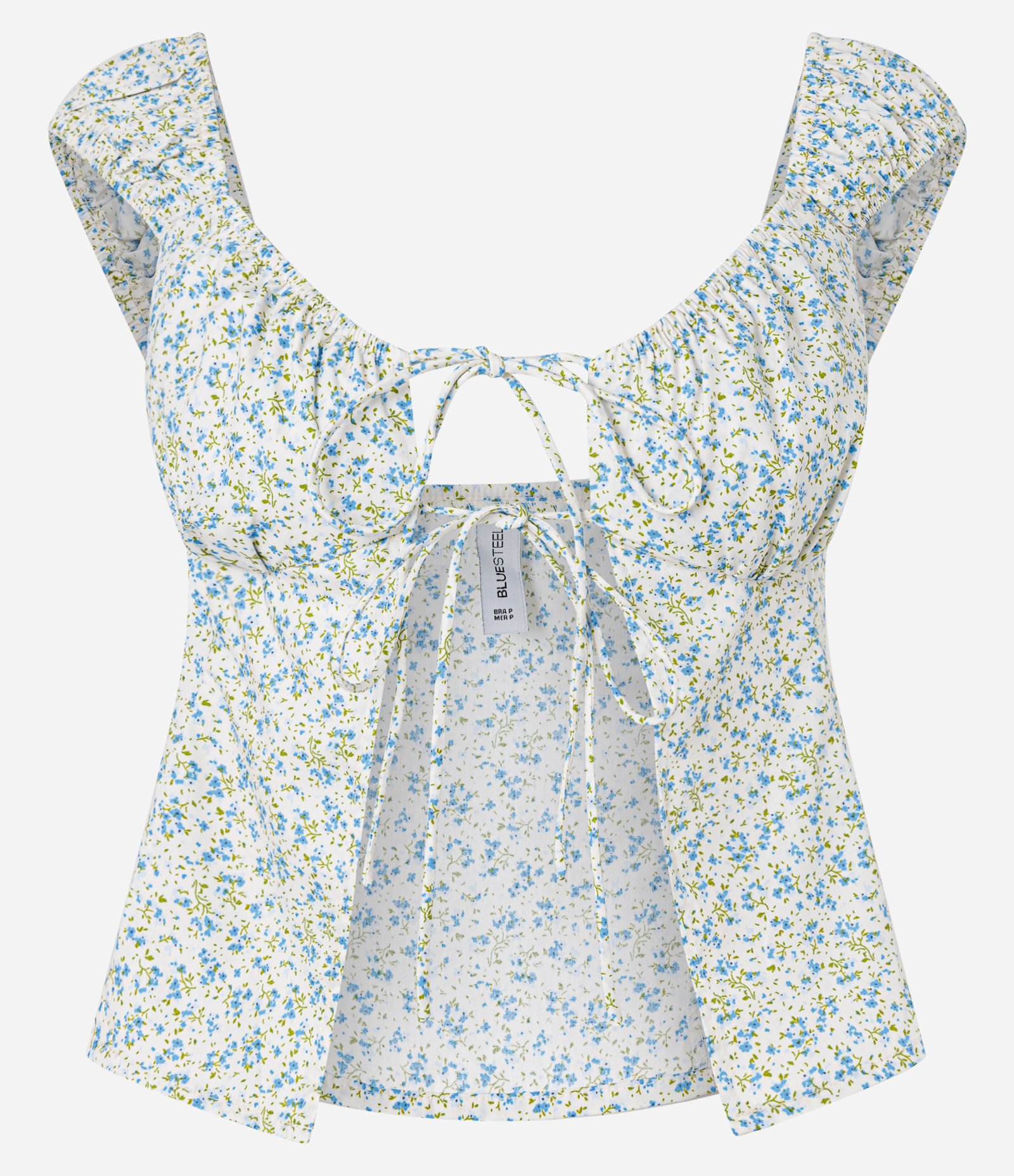 Blusa em Tricoline Floral Liberty com Abertura Frontal Azul 4