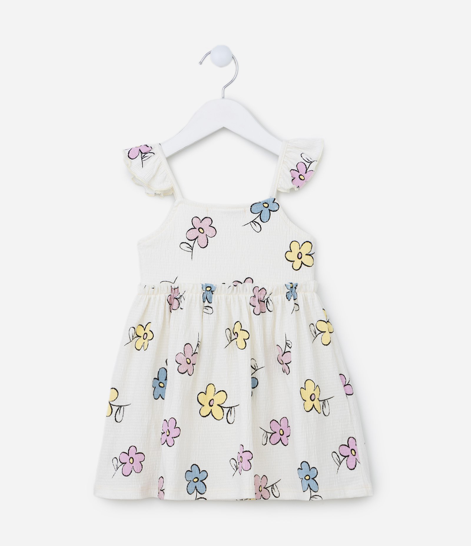 Vestido Infantil Texturizado com Babadinhos e Estampa Floral - Tam 2 a 5 anos Branco 2