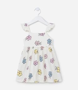 Vestido Infantil Texturizado com Babadinhos e Estampa Floral - Tam 2 a 5 anos