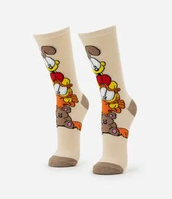 Meia Cano Alto com Estampa do Garfield e Odie