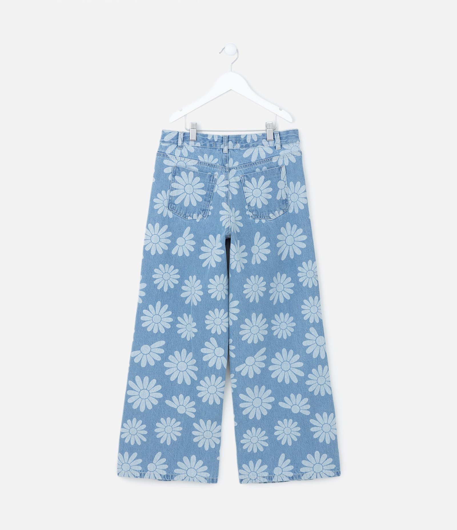 Calça Wide Leg Jeans com Estampa Margaridinhas - Tam 5 a 14 Anos Azul 2