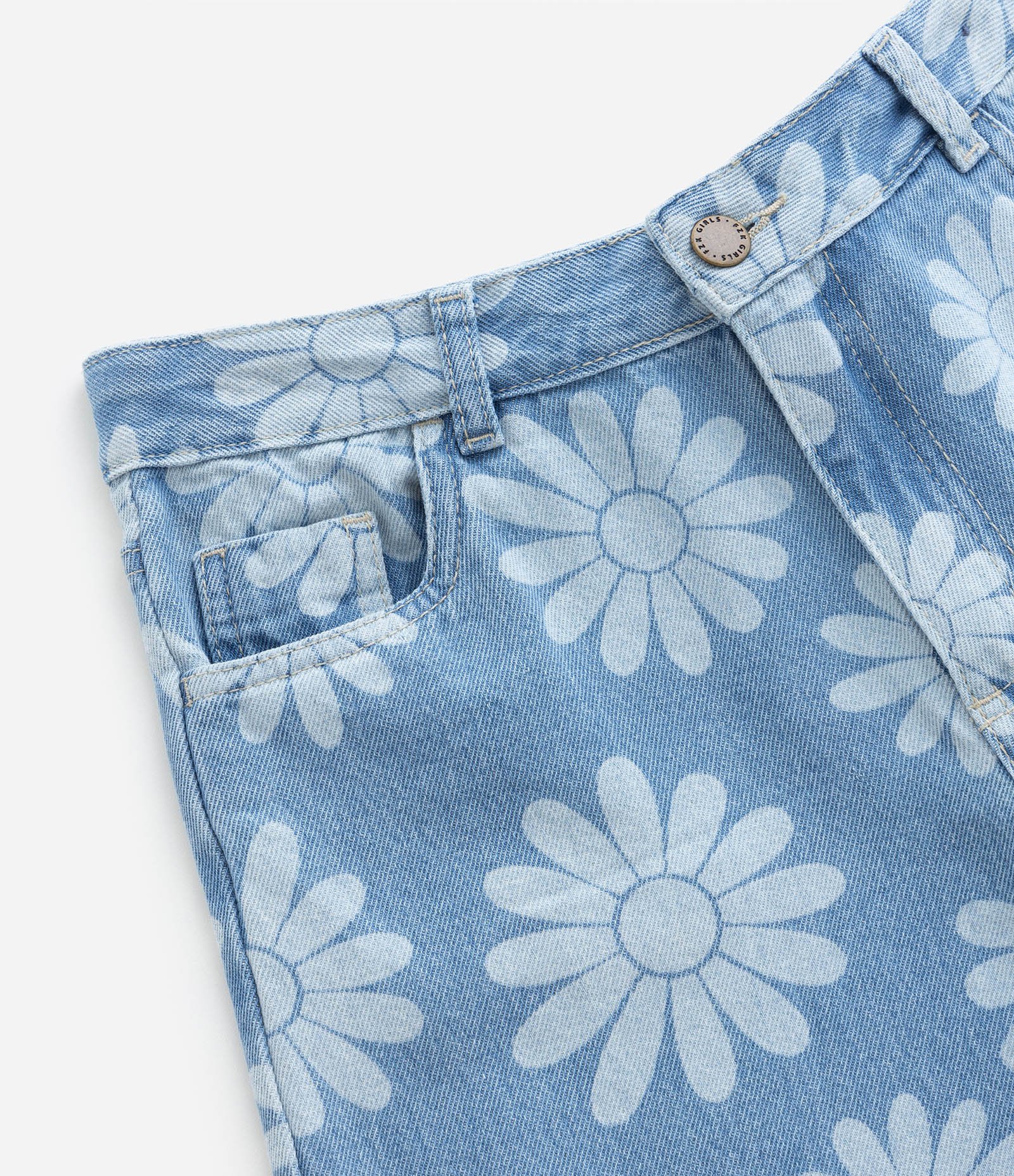 Calça Wide Leg Jeans com Estampa Margaridinhas - Tam 5 a 14 Anos Azul 4