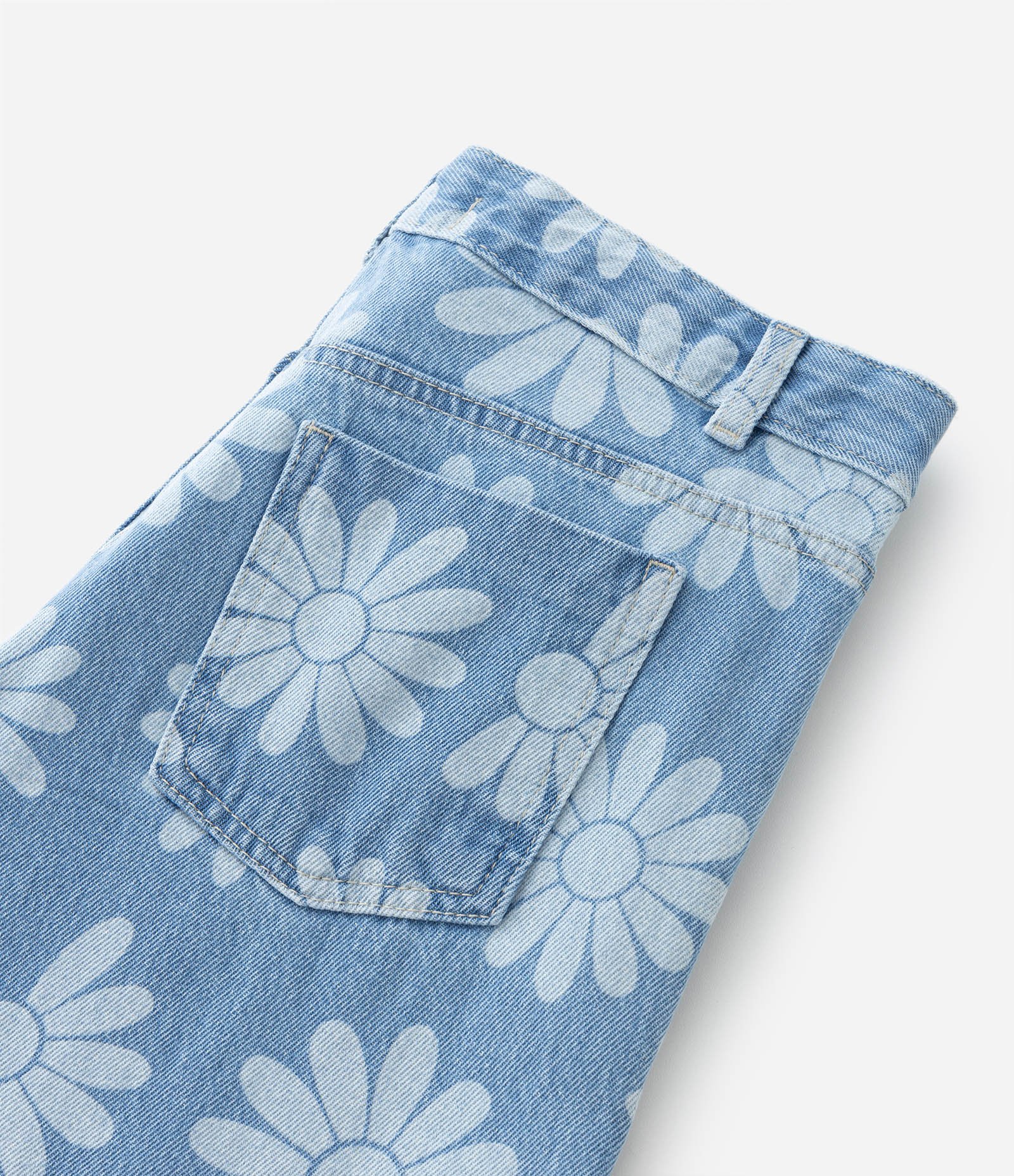 Calça Wide Leg Jeans com Estampa Margaridinhas - Tam 5 a 14 Anos Azul 5