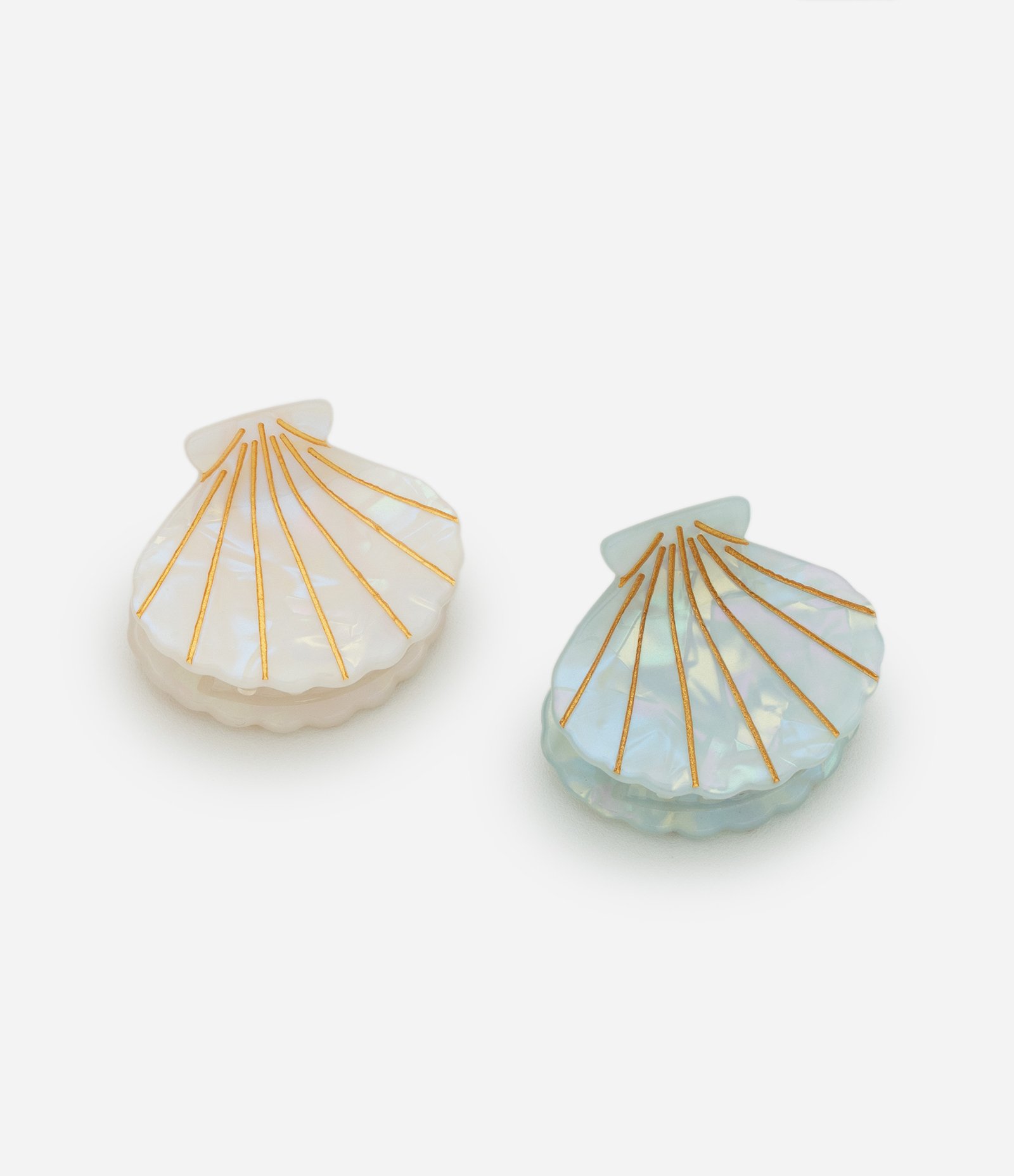 Kit 02 Piranhas de Cabelo de Plástico Detalhes de Concha e Metalizados Off White/Azul 1