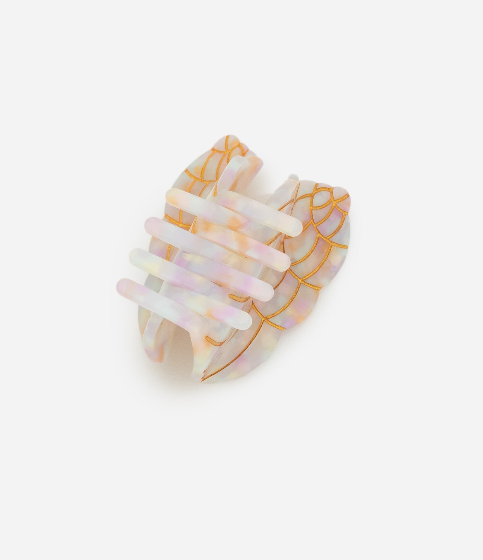 Piranha de Cabelo Formato Caramujo com Detalhes Dourados Bege 2