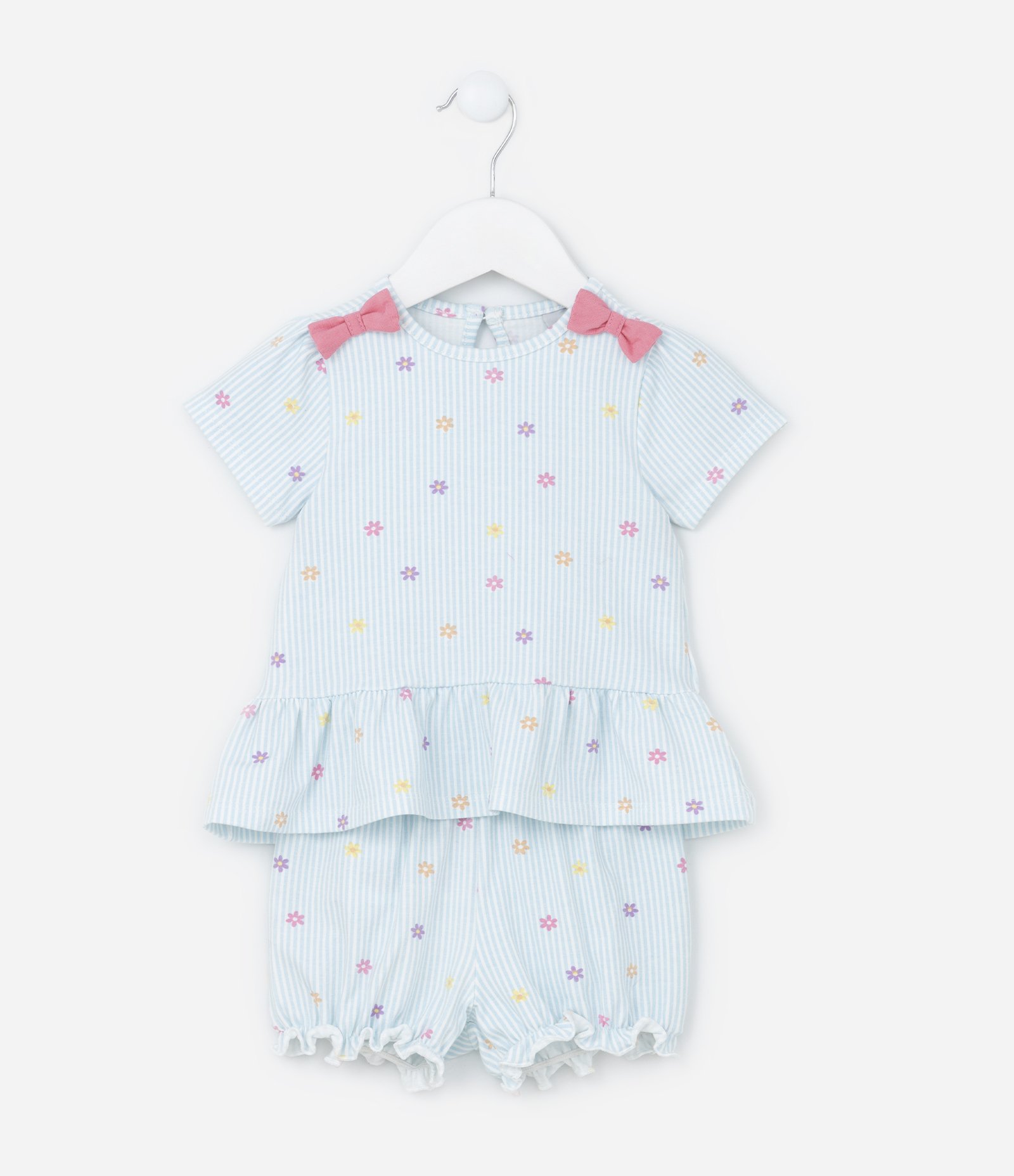 Conjunto Infantil com Babadinho e Lacinhos Aplicados - Tam 0 a 18 meses Azul 1