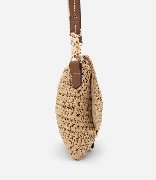 Bolsa em Palha Estilo Baguete com Locker de Metal e Alça Longa
