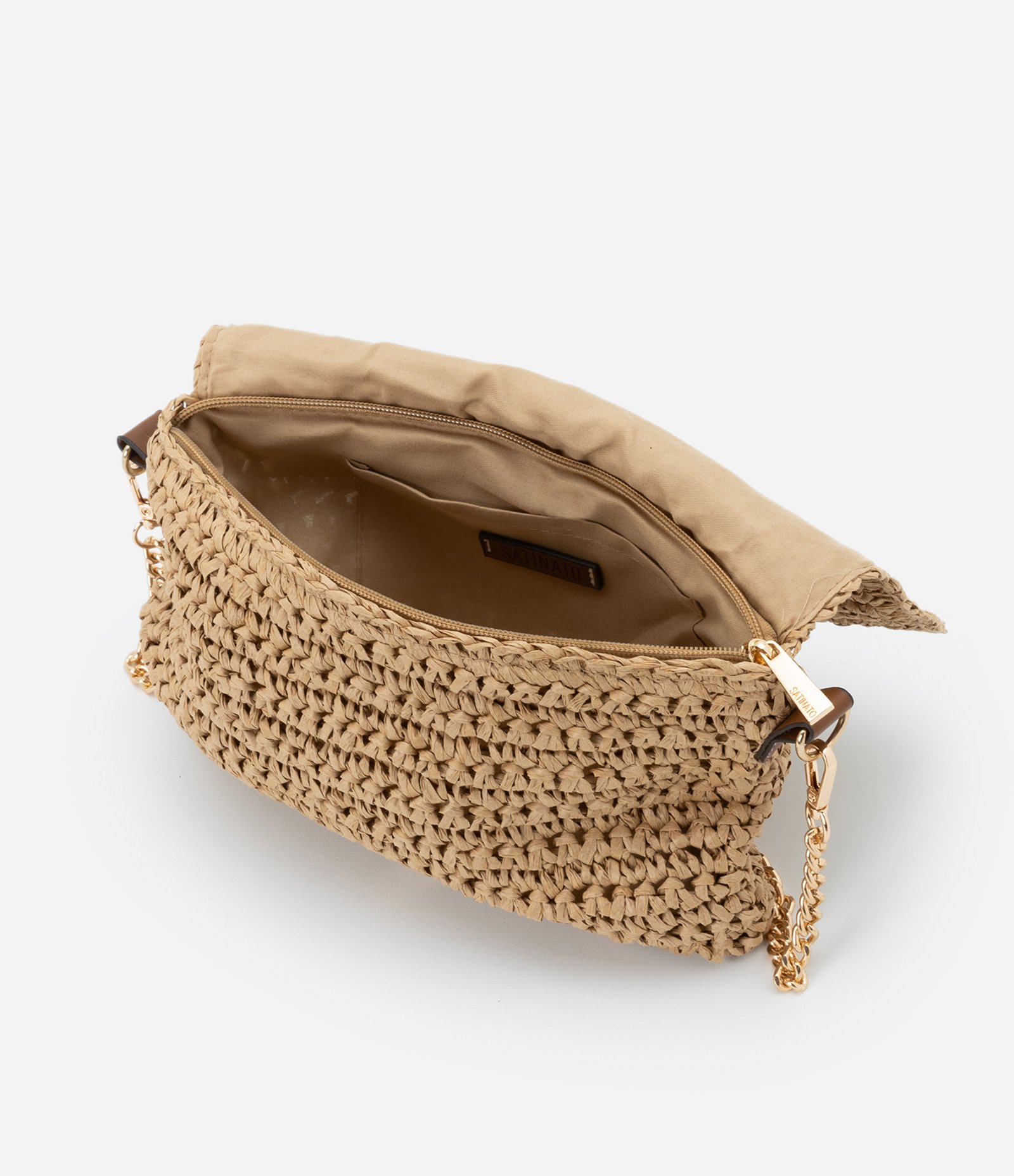 Bolsa em Palha Estilo Baguete com Locker de Metal e Alça Longa Bege 4