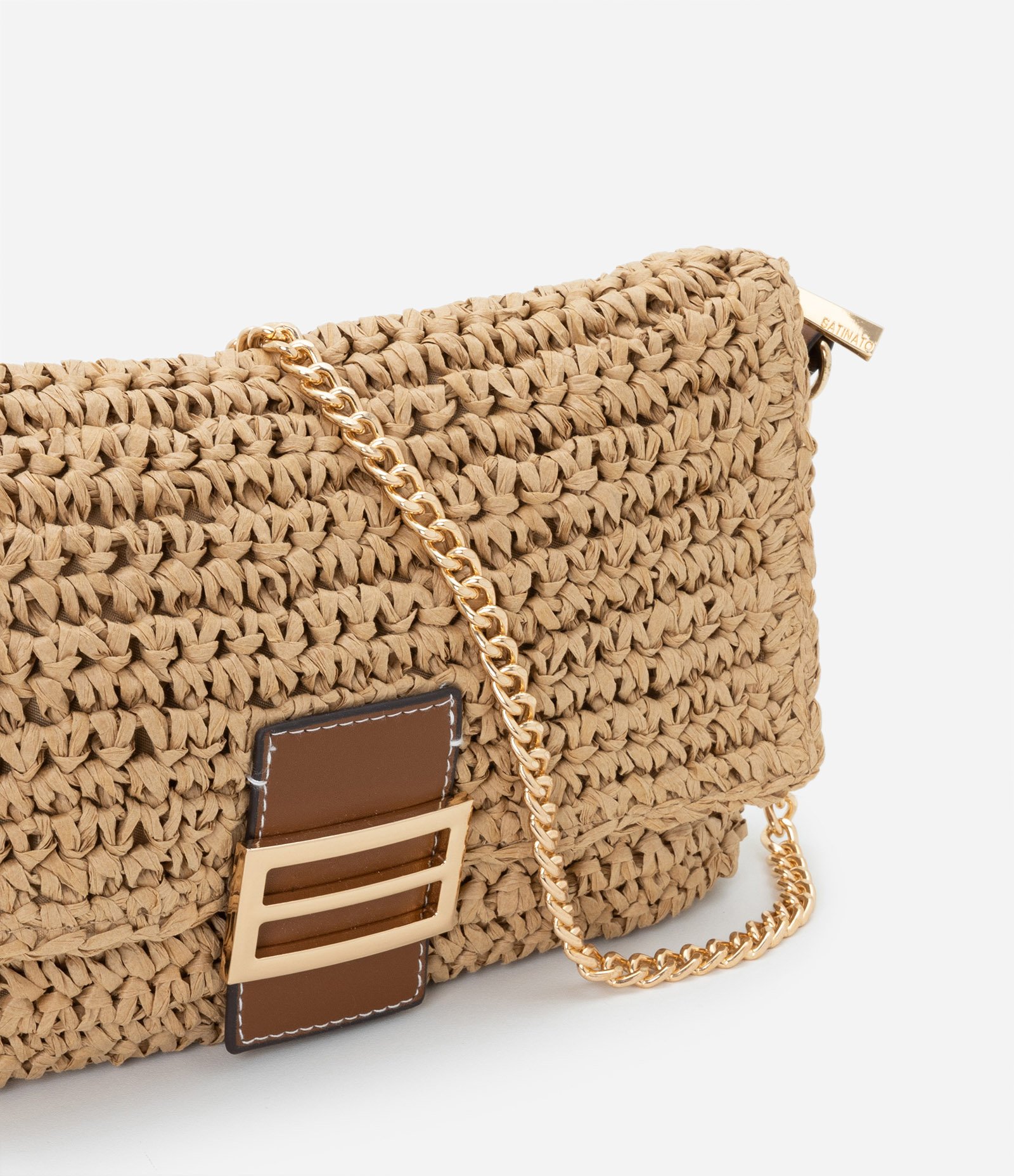 Bolsa em Palha Estilo Baguete com Locker de Metal e Alça Longa Bege 6
