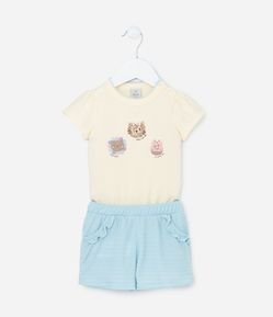 Conjunto Infantil com Bordado de Bichinhos - Tam 0 a 18 meses