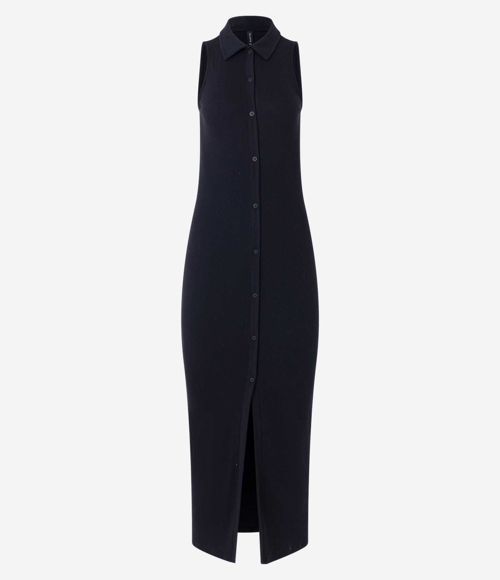 Vestido New Midi em Ribana com Botões e Fenda Frontal Preto 5