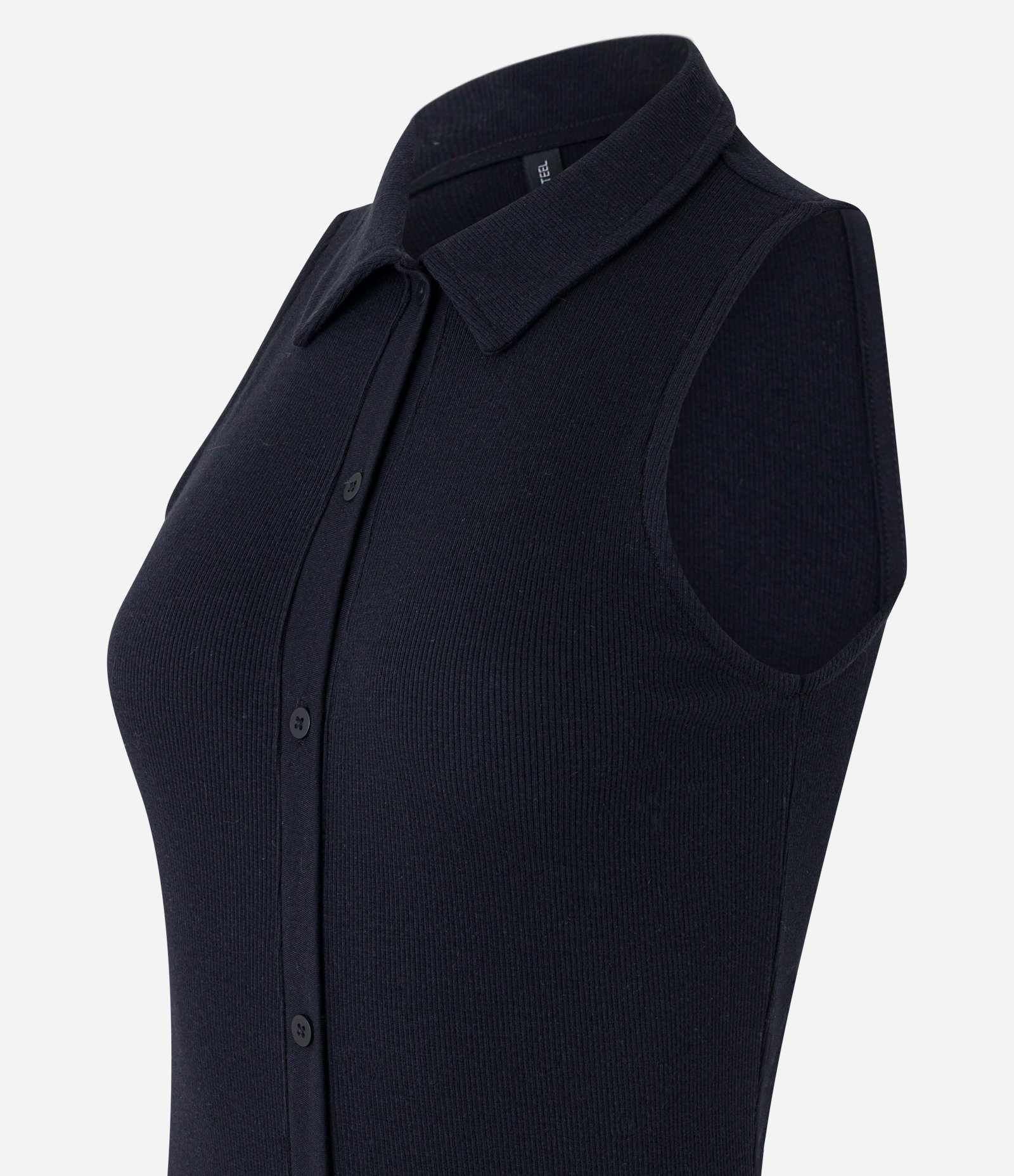 Vestido New Midi em Ribana com Botões e Fenda Frontal Preto 6