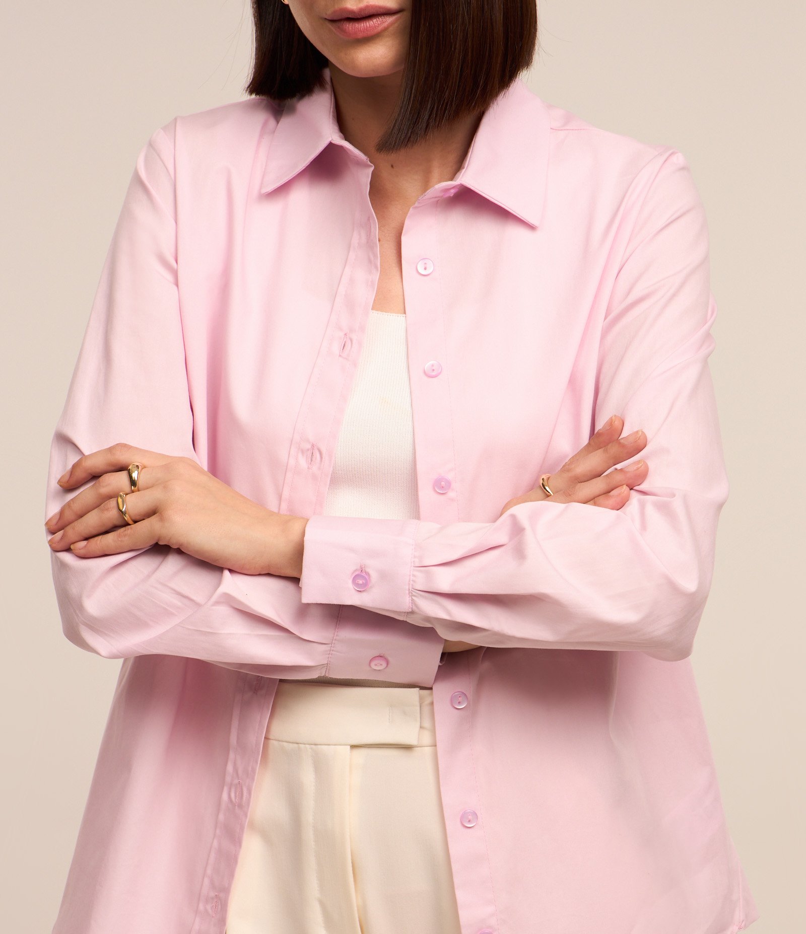 Camisa em Tricoline com Abotoamento e Punho Largo Rosa Claro 4