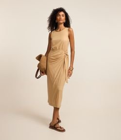 Vestido Evasê New Midi em Piquê com Amarração Lateral