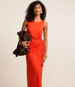Vestido Evasê New Midi em Piquê com Amarração Lateral