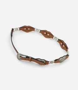 Cinto Estreito em PU com Elos e Detalhe em Coração