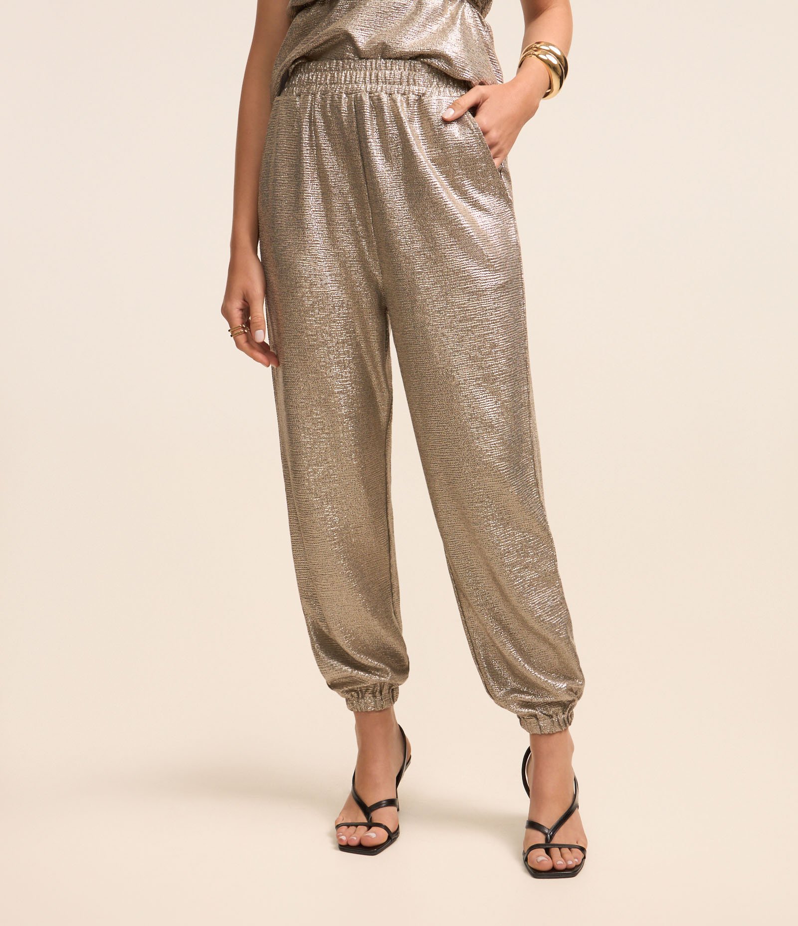 Calça Aladim com Elástico no Cós e Fio Metalizado Prata 3