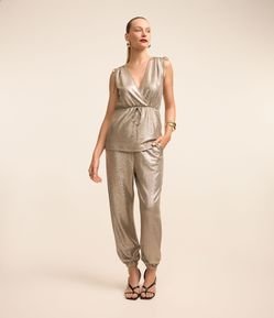 Calça Aladim com Elástico no Cós e Fio Metalizado